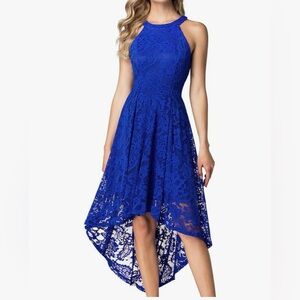 Dressystar Medium Royal Blue Halter Hi-Lo Lace Dress